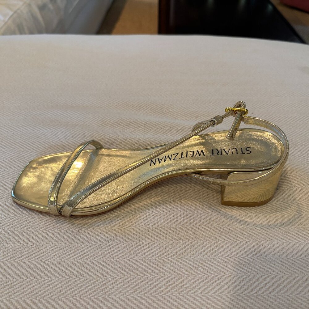 Stuart Weitzman Soire Metallic Gold Block Heels -… - image 3